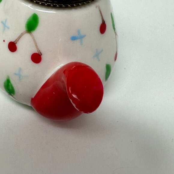 Vintage Mini Teapot Trinket Box Red Green Ceramic Hinged Cherry Holiday Decor - Picture 15 of 16